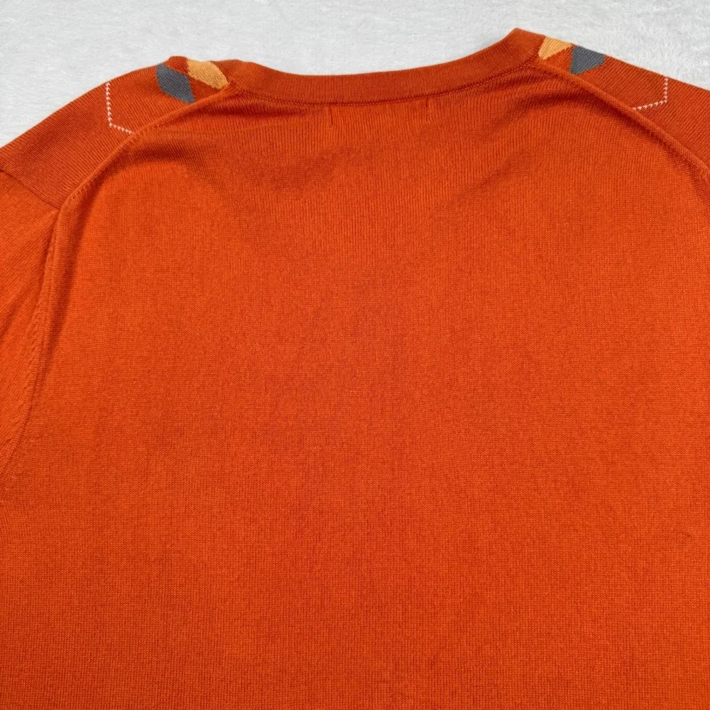 Banana Republic Cashmere Silk Sweater Mens Large Orange Argyle V-Neck 626345